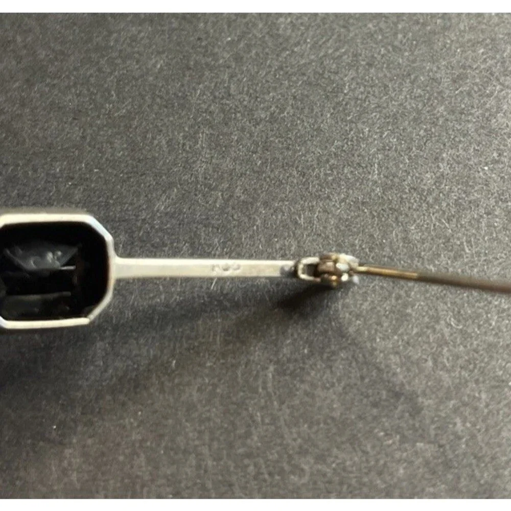 Vintage Sterling Silver .835 Black Onyx Stone Bar Brooch Stick Pin Scarf Necktie